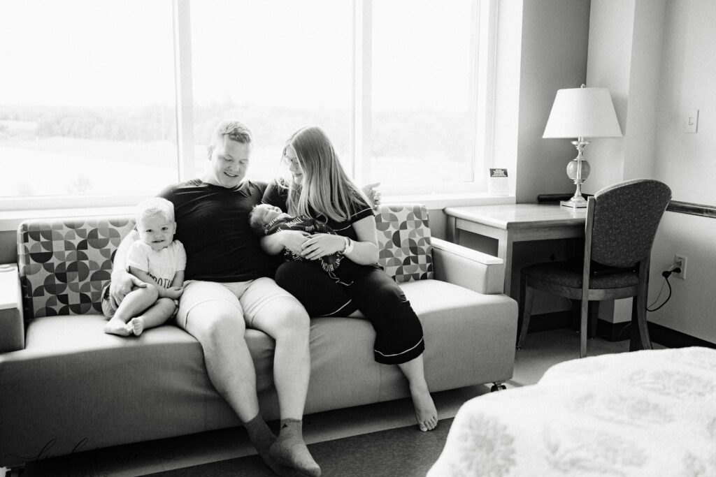 black and white photo of a fresh 48 hospital session near milwaukee wi. 