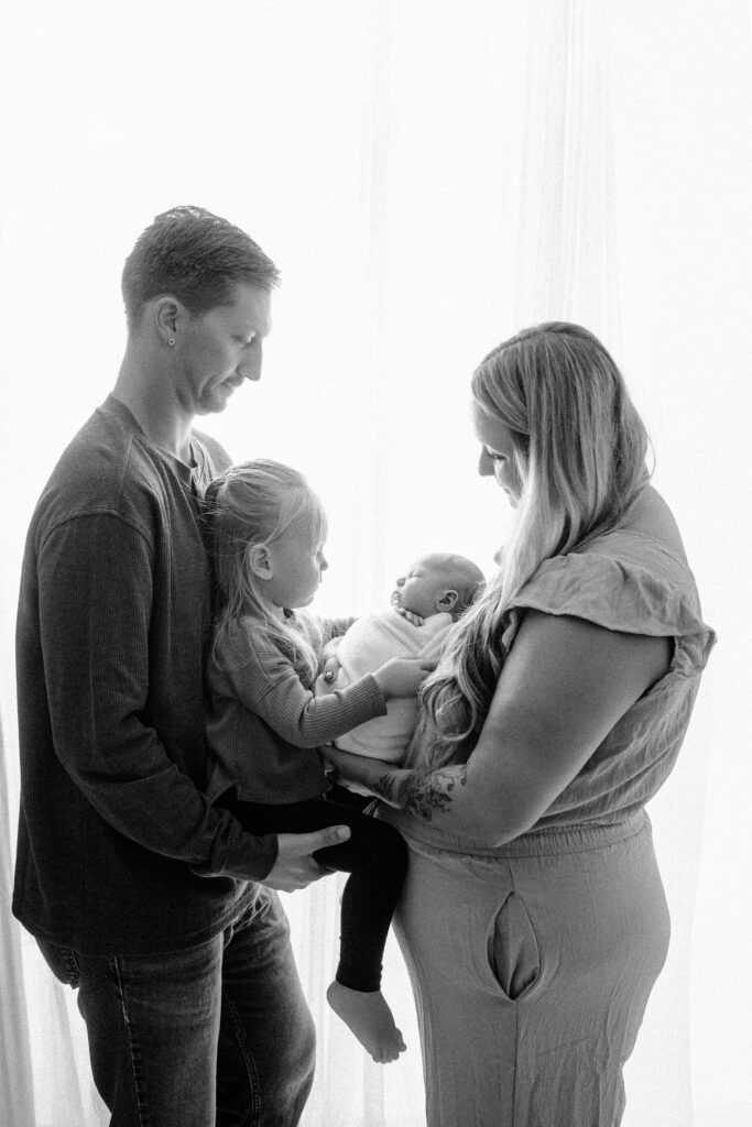 Black and white family portrait - Newborn photography session near Madison, WI